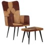 Sillón con reposapiés cuero auténtico y lona marrón de vidaXL, Sillones - Ref: Foro24-339676, Precio: 100,43 €, Descuento: %