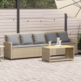 Sofá de jardín de 5 plazas con cojines ratán sintético beige en Conjuntos de jardín | Comprar online en Foru.es
