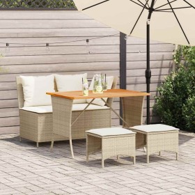 Set de comedor jardín con cojines 4 pzas ratán sintético beige en Conjuntos de jardín | Comprar online en Foru.es