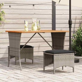 Set comedor de jardín 3 piezas con cojines ratán sintético gris en Conjuntos de jardín | Comprar online en Foru.es