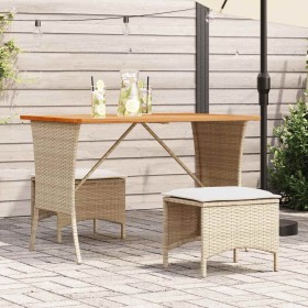 Set comedor de jardín 3 pzas con cojines ratán sintético beige en Conjuntos de jardín | Comprar online en Foru.es