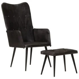 Sillón orejero con reposapiés cuero auténtico negro de vidaXL, Sillones - Ref: Foro24-339666, Precio: 121,07 €, Descuento: %