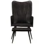 Black genuine leather wing chair with footrest by vidaXL, Armchairs - Ref: Foro24-339666, Price: 121,07 €, Discount: %