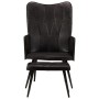 Sillón orejero con reposapiés cuero auténtico negro de vidaXL, Sillones - Ref: Foro24-339666, Precio: 123,03 €, Descuento: %