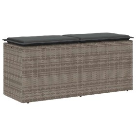 Banco de jardín con cojín ratán sintético gris 110x40x44 cm en Bancos de jardín | Comprar online en Foru.es