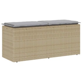 Banco de jardín con cojín ratán sintético beige 110x40x44 cm en Bancos de jardín | Comprar online en Foru.es