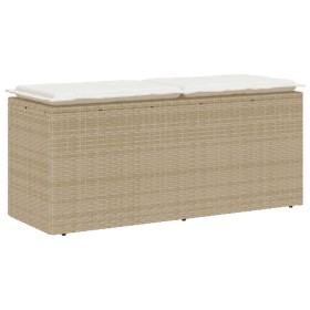 Banco de jardín con cojín ratán sintético beige 110x40x44 cm en Bancos de jardín | Comprar online en Foru.es