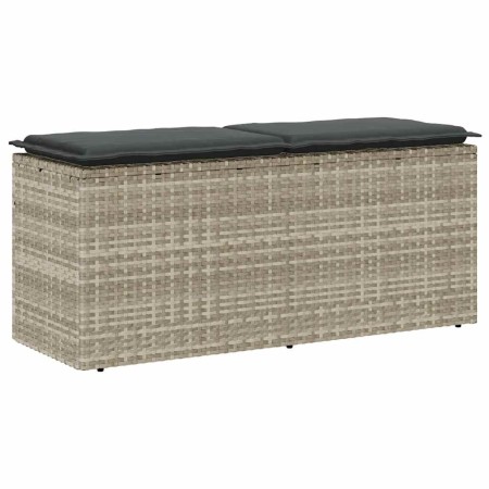 Banco jardín con cojín ratán sintético gris claro 110x40x44cm en Bancos de jardín | Comprar online en Foru.es