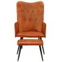 Sillón orejero con reposapiés cuero auténtico marrón de vidaXL, Sillones - Ref: Foro24-339663, Precio: 114,12 €, Descuento: %