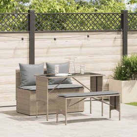 Set comedor de jardín 3 pzas con cojines ratán sintético beige en Conjuntos de jardín | Comprar online en Foru.es