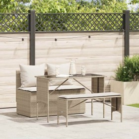 Set comedor de jardín 3 pzas con cojines ratán sintético beige en Conjuntos de jardín | Comprar online en Foru.es