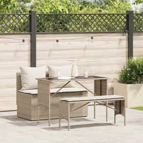 Set comedor de jardín 3 pzas con cojines ratán sintético beige en Conjuntos de jardín | Comprar online en Foru.es
