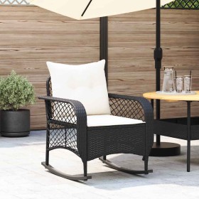 Silla mecedora de jardín con cojines ratán sintético negro en Sillas de jardín | Comprar online en Foru.es