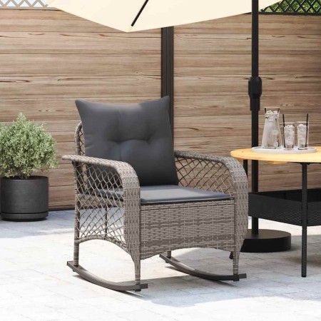 Silla mecedora de jardín con cojines ratán sintético gris en Sillas de jardín | Comprar online en Foru.es