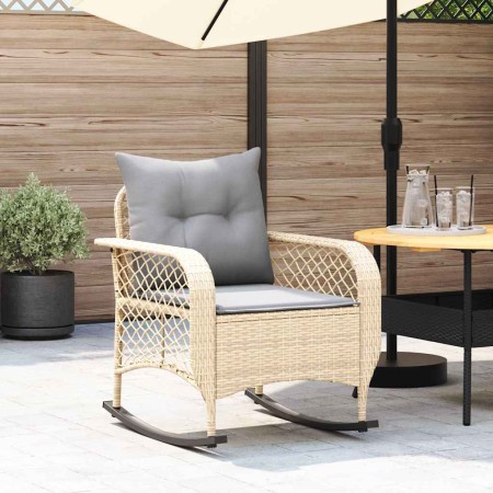 Silla mecedora de jardín con cojines ratán sintético beige en Sillas de jardín | Comprar online en Foru.es
