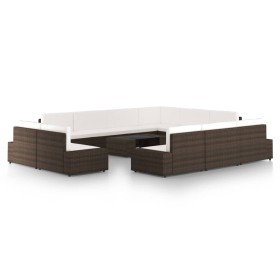 Juego de muebles de jardín 12 pzas con cojines ratán PE marrón en Conjuntos de jardín | Comprar online en Foru.es