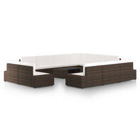 Juego de muebles de jardín 12 pzas con cojines ratán PE marrón en Conjuntos de jardín | Comprar online en Foru.es