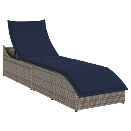 Tumbona plegable con cojín y espacio gris ratán sintético en Tumbonas | Comprar online en Foru.es