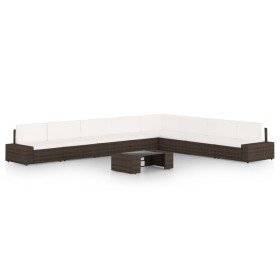 Set muebles de jardín 9 pzas y cojines ratán sintético marrón en Conjuntos de jardín | Comprar online en Foru.es