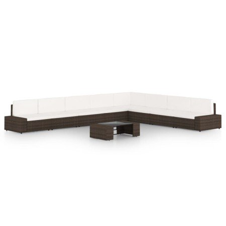 Set muebles de jardín 9 pzas y cojines ratán sintético marrón en Conjuntos de jardín | Comprar online en Foru.es