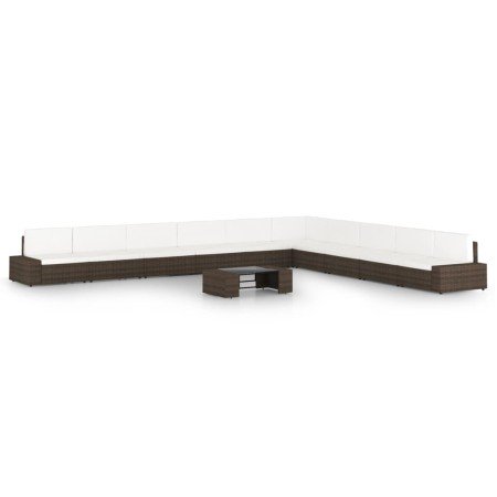 Set muebles de jardín 11 pzas y cojines ratán sintético marrón en Conjuntos de jardín | Comprar online en Foru.es