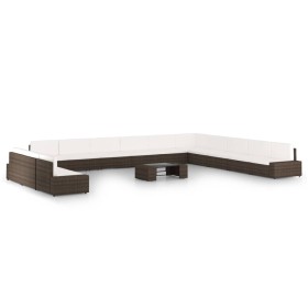 Set muebles de jardín 14 pzas y cojines ratán sintético marrón en Conjuntos de jardín | Comprar online en Foru.es