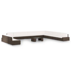 Set muebles de jardín 14 pzas y cojines ratán sintético marrón en Conjuntos de jardín | Comprar online en Foru.es