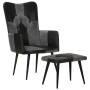 Sillón con reposapiés cuero auténtico y lona negro de vidaXL, Sillones - Ref: Foro24-339678, Precio: 100,68 €, Descuento: %