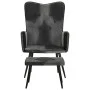 Sillón con reposapiés cuero auténtico y lona negro de vidaXL, Sillones - Ref: Foro24-339678, Precio: 104,46 €, Descuento: %