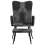 Sillón con reposapiés cuero auténtico y lona negro de vidaXL, Sillones - Ref: Foro24-339678, Precio: 100,68 €, Descuento: %