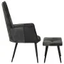 Sillón con reposapiés cuero auténtico y lona negro de vidaXL, Sillones - Ref: Foro24-339678, Precio: 104,46 €, Descuento: %