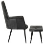 Sillón con reposapiés cuero auténtico y lona negro de vidaXL, Sillones - Ref: Foro24-339678, Precio: 100,68 €, Descuento: %