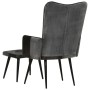 Sillón con reposapiés cuero auténtico y lona negro de vidaXL, Sillones - Ref: Foro24-339678, Precio: 100,68 €, Descuento: %