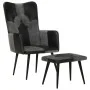 Sillón con reposapiés cuero auténtico y lona negro de vidaXL, Sillones - Ref: Foro24-339678, Precio: 104,46 €, Descuento: %