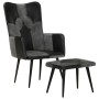 Sillón con reposapiés cuero auténtico y lona negro de vidaXL, Sillones - Ref: Foro24-339678, Precio: 100,68 €, Descuento: %