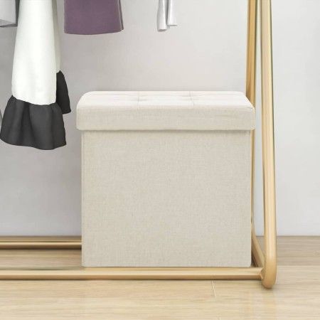 Taburete con almacenaje plegable lino sintético crema blanco de vidaXL, Taburetes y sillas plegables - Ref: Foro24-338764, Pr...