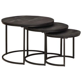 Mesas de Café Nido 3 pcs Negro Madera maciza de mango y acero en Mesas de centro | Comprar online en Foru.es