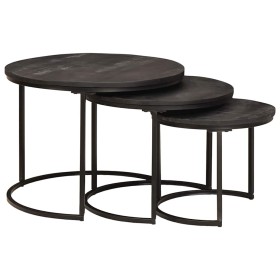 Mesas de Café Nido 3 pcs Negro Madera maciza de mango y acero en Mesas de centro | Comprar online en Foru.es