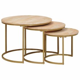 Mesas de Café Nido 3 pcs Madera maciza de mango y acero en Mesas de centro | Comprar online en Foru.es