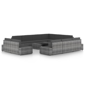 Juego muebles de jardín 12 pzas y cojines ratán sintético gris en Conjuntos de jardín | Comprar online en Foru.es