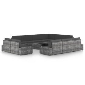 Juego muebles de jardín 12 pzas y cojines ratán sintético gris en Conjuntos de jardín | Comprar online en Foru.es