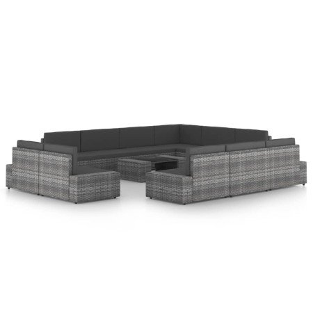 Juego muebles de jardín 12 pzas y cojines ratán sintético gris en Conjuntos de jardín | Comprar online en Foru.es