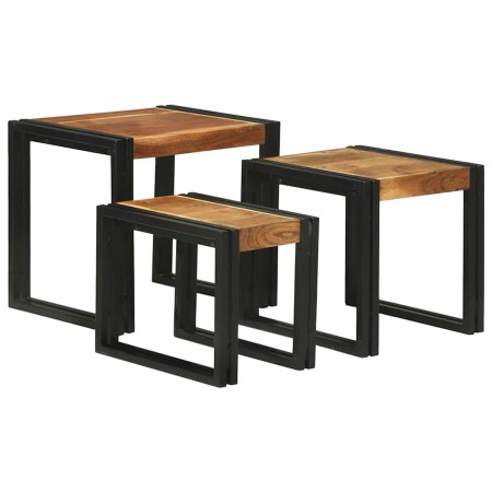 Mesa Nido 3 pcs Marrón y Negro Madera maciza de Acacia y Metal en Mesas auxiliares | Comprar online en Foru.es
