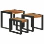 Mesa Nido 3 pcs Marrón y Negro Madera maciza de Acacia y Metal en Mesas auxiliares | Comprar online en Foru.es