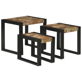 Mesa Nido 3 pcs Marrón y Negro Madera maciza reciclada y metal en Mesas auxiliares | Comprar online en Foru.es