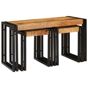 Mesa Nido 3 pcs Marrón y Negro Madera de Mango Sólida y Metal en Mesas auxiliares | Comprar online en Foru.es