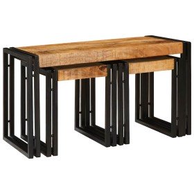 Mesa Nido 3 pcs Marrón y Negro Madera de Mango Sólida y Metal en Mesas auxiliares | Comprar online en Foru.es
