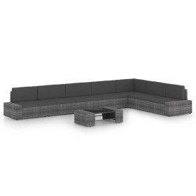 Juego muebles de jardín 8 pzas y cojines ratán sintético gris en Conjuntos de jardín | Comprar online en Foru.es