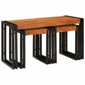 Mesa Nido 3 pcs Marrón y Negro Madera maciza de Acacia y Metal en Mesas auxiliares | Comprar online en Foru.es