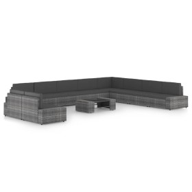 Juego muebles de jardín 11 pzas y cojines ratán sintético gris en Conjuntos de jardín | Comprar online en Foru.es